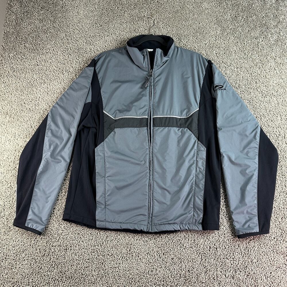 Brooks Jacket Mens Extra Large Gray Black Colorblock Running Lined Nextec